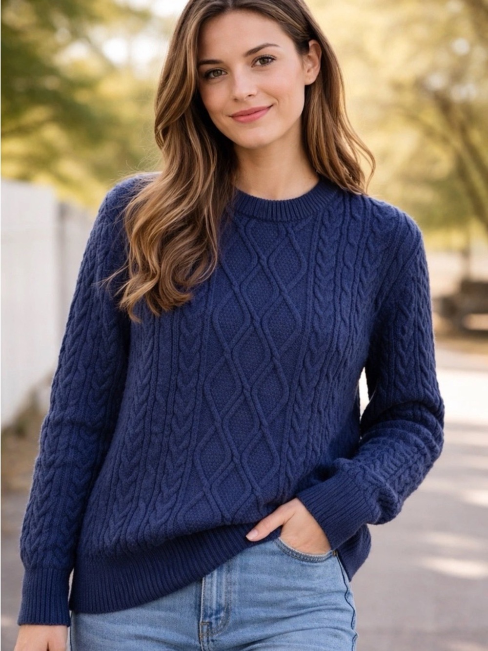 Aelfric Eden Navy Cable Knit Sweater XS Oversized Cozy Cottagecore